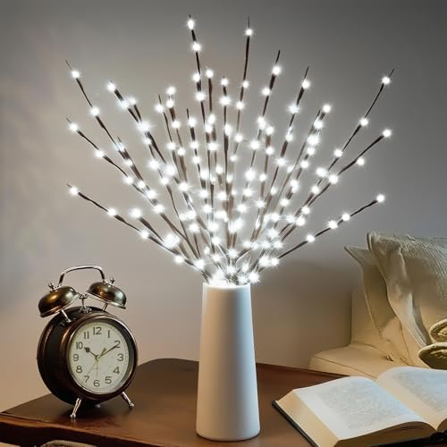 DK177 2 Pack Led Branch Light Battery Operated Lighted Branch Vase Filler Willow Tree Artificial Little Twig Power Brown 30 Inch 20 LED for Home Romantic Decoration, Warm White - Homesidy.com