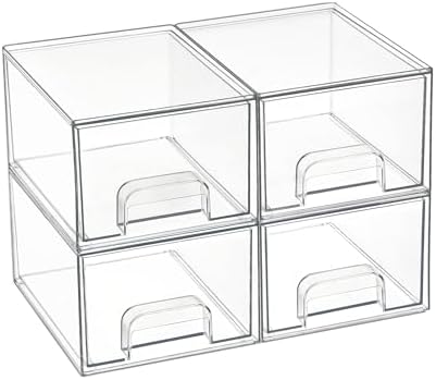 Vtopmart 4 Pack Small Clear Stackable Storage Drawers,Acrylic Bathroom Makeup Organizer,Plastic Storage Bins For Vanity, Undersink, Kitchen Cabinets, Pantry, Home Organization - Homesidy.com