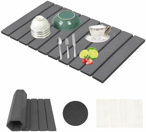 Stone Drying Mat for Kitchen Counter, Collapsible Dish Drying Mat, Fast Drying Diatomaceous Earth Dish Drying Mats, Water Absorbent Diatomite Kitchen Mat (white, medium) - Homesidy.com