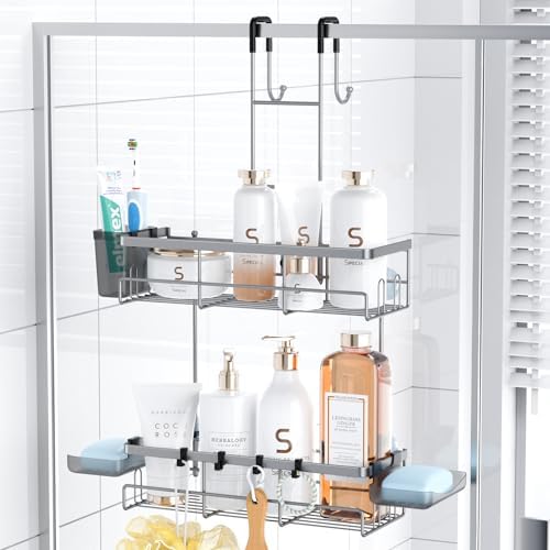 Aitatty Over the Door Shower Caddy Hanging: Black Rustproof Shower Organizer over the Door - No Drilling Bathroom Rack for Inside - Homesidy.com