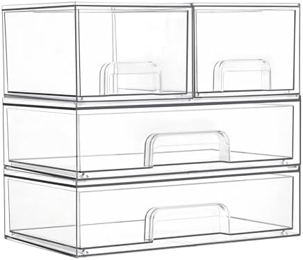 Vtopmart Stackable Storage Drawers Set of 5, Clear Plastic Organizer Bins for Baby Bottle, Beauty Supplies Storage, Ideal for Kichen Countertop, Vanity, Bathroom, Cabinet, Pantry Organization - Homesidy.com