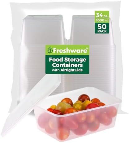 Freshware Food Storage Containers [50 Set] 8 oz Plastic Deli Containers with Lids, Slime, Soup, Meal Prep Containers | BPA Free | Stackable | Leakproof | Microwave/Dishwasher/Freezer Safe - Homesidy.com