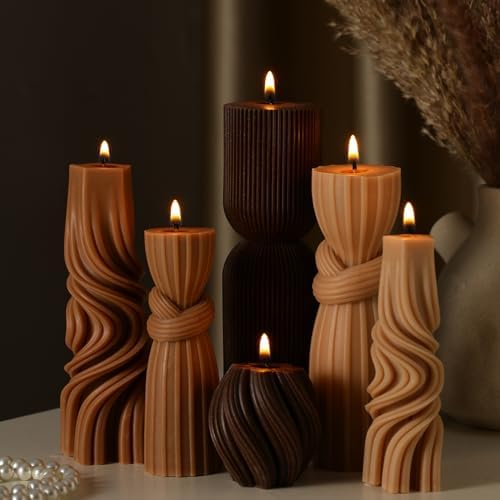 Threlaco 6 Pcs Pillar Candles Modern Aesthetic Ribbed Decorative Candle Set Cute Soy Wax Scented Ribbed Decor for Home(White,2.36 - 6.89 Inch) - Homesidy.com