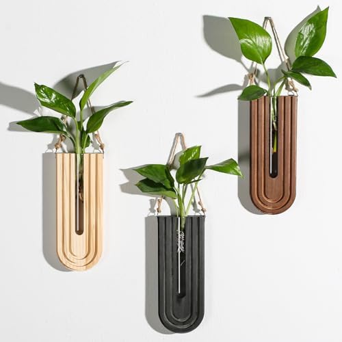 Dnnnii 2 Pack Wooden Wall Vase Set - Brown Finish Modern Farmhouse &amp; Boho Wall Decor for Entryway, Hallway, Bathroom, Living Room, Dining Room, Narrow Spaces - Homesidy.com