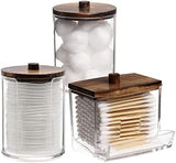 Tbestmax Qtips Holder Bathroom Container, 10 OZ Cotton Ball/Swabs Dispenser, Apothecary Jar Organizer for Storage Brown Wood Lids - Homesidy.com