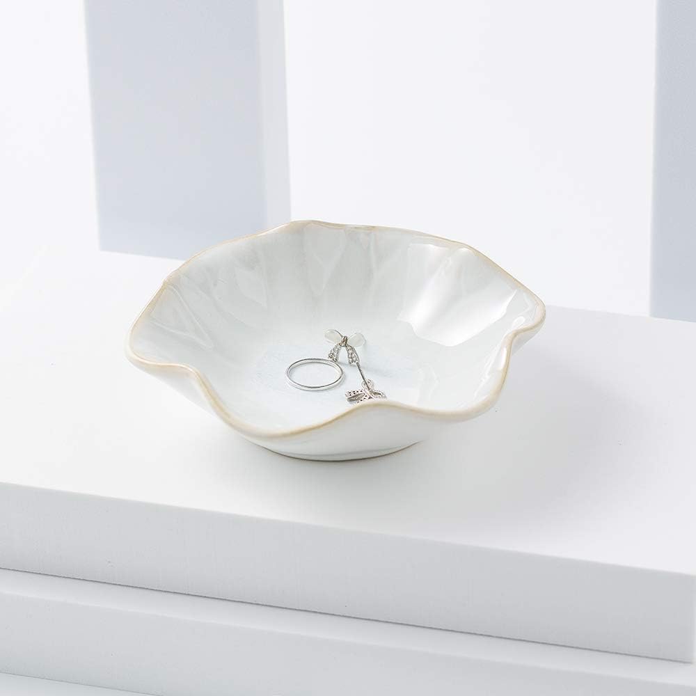 Mecaikru Ceramic Trinket Dish, Ring Tray, Decorative Jewelry Dish for Earrings Necklaces Watch Keys, for Women, White Green - Homesidy.com