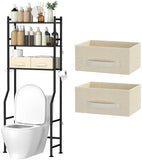 GloTika 3 - Tier Over The Toilet Storage, Space Saver Metal Bathroom Shelves, Freestanding Above Over Toilet Storage Shelf with 4 Hooks for Bathroom, Black - Homesidy.com
