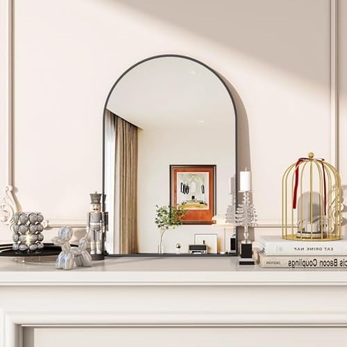 VooBang Arched Wall Mirror, 30 x 38 inch Arch Bathroom Mirror, Wall Mounted Vanity Mirror with Arch Metal Frame, Modern Bathroom Vanity Mirror for Bedroom, Living Room, Hanging or Leaning, Black - Homesidy.com