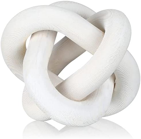 Yalikop 3 Link Wood Knot Decor - Hand Carved Coffee Table Decoration, Boho Chain Link Decor, Modern Shelf, Rustic Objects for Home Living Room Bedroom(White) - Homesidy.com