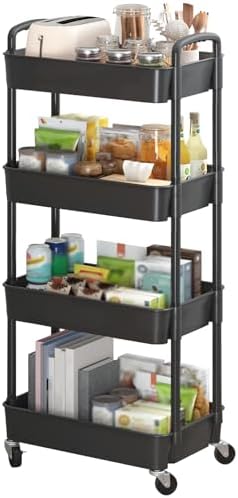 Sywhitta 3 - Tier Plastic Rolling Utility Cart with Handle, Multi - Functional Storage Trolley for Office, Living Room, Kitchen, Movable Storage Organizer with Wheels, White - Homesidy.com