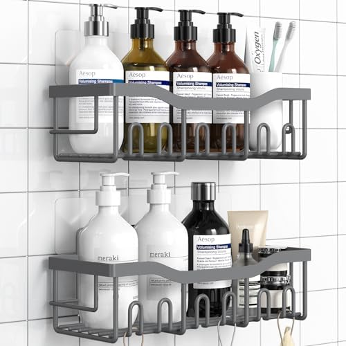 EUDELE 5 - Pack Rustproof Stainless Steel Shower Caddy Set– No Drill Adhesive Bathroom Organizer, Space - Saving Shower Shelves for Apartment Essentials, Bathroom/Kitchen Storage Home Decor - L Size - Homesidy.com
