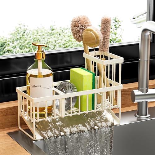 Cisily Kitchen Sink Caddy Organzier with High Brush Holder, Sponge Holder for Sink, 304 Rustproof Stainless, Kitchen Countertop Soap Dispenser Organizer, Kitchen Decor and Accessories - Homesidy.com