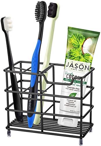 Urbanstrive 304 Stainless Steel Bathroom Toothbrush Holder Toothpaste Holder Stand Bathroom Accessories Organizer (Black, Small) - Homesidy.com