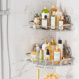 LEVERLOC Corner - adaptive Suction Cup Shower Caddies 2 Pack, Stainless Steel Rustproof Corner Shower Shelf, Large Capacity Removable Suction Cup Bathroom Organizer, Drill - Free Wall Mounted Basket, Gray - Homesidy.com