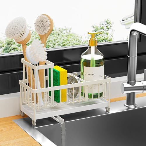Cisily Black Sponge Holder for Kitchen Sink, Sink Caddy Organizer with High Brush Holder, Kitchen Countertop Organizers and Storage Essentials, Rustproof 304 Stainless Steel, Soap Dispenser Organize - Homesidy.com