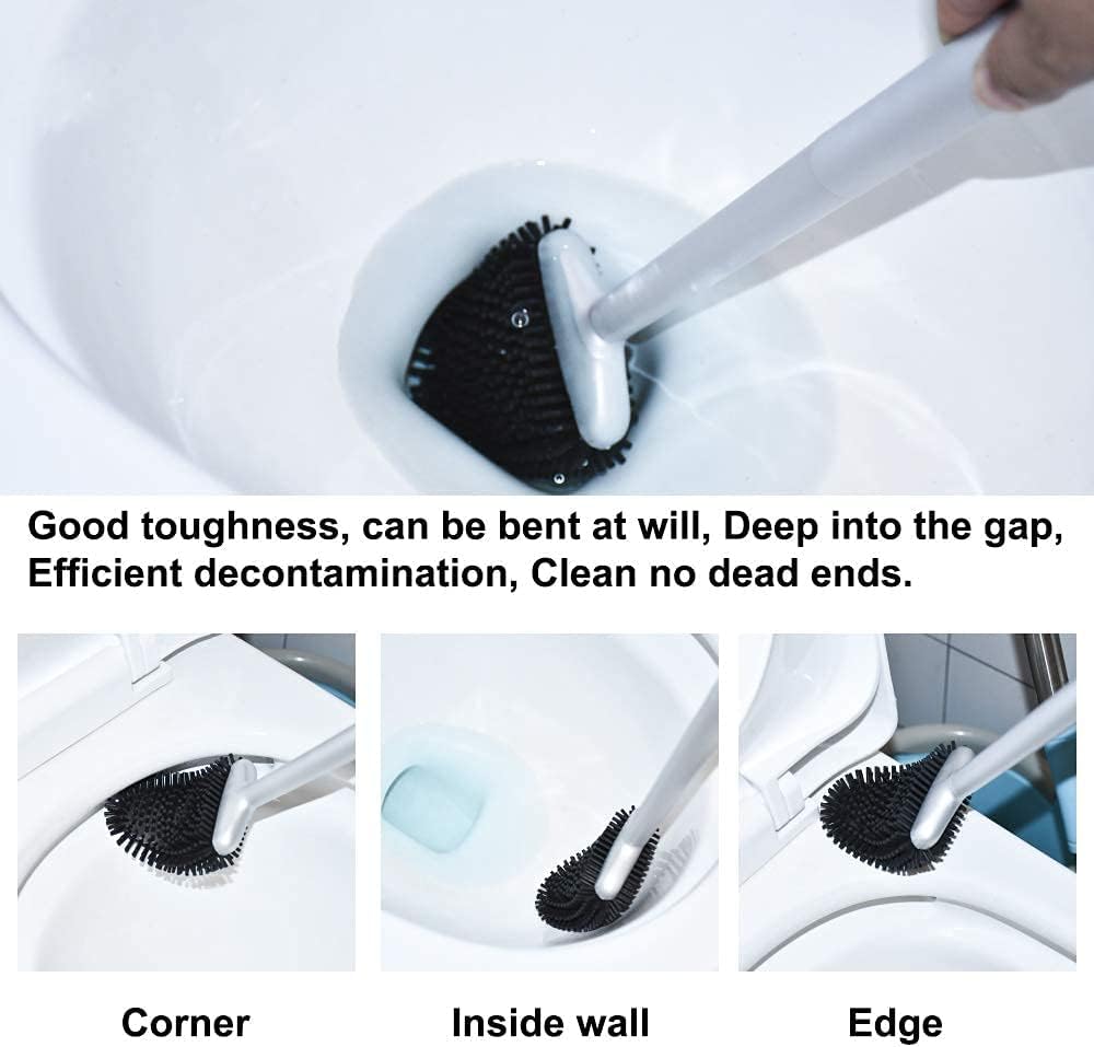 Sellemer Toilet Brush and Holder Set - Flexible Toilet Bowl Brush Head with Silicone Bristles, Compact Size for Storage and Organization, Ventilation Slots Base (1 Pack, Silver) - Homesidy.com