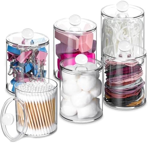 XIPENGKEJI 2 Pack Qtip Holder,Canister Apothecary Jar Set, Bathroom Jars with Lids Set for Cotton Swabs, Balls, Pads, Floss Picks,10oz - 12oz Plastic Canisters Restroom Bedroom Vanity Organizer(Black) - Homesidy.com