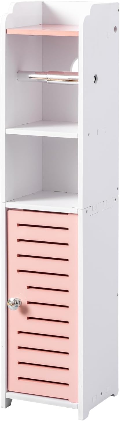 AOJEZOR Toilet Paper Holder Stand: No Drill PVC Small Bathroom Cabinet for Apartment Dwellers - Rental Deposit Protection - Small Space Storage Saving - Homesidy.com