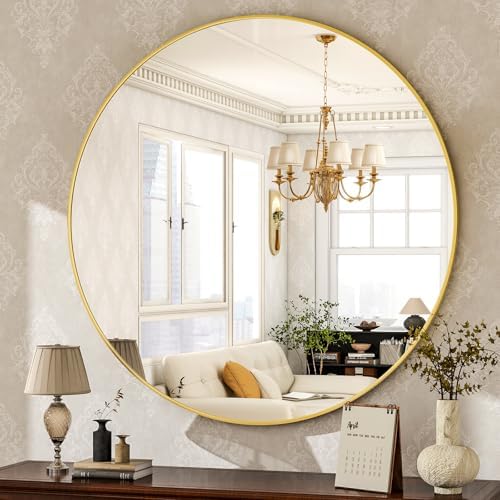 HARRITPURE Round Mirror 30 Black Wall Mounted Circle Mirrors Vanity Mirror with Brushed Aluminum Alloy Frame Modern Decoration for Bathroom, Living Room, Vanity, Bedroom, Entryway - Homesidy.com