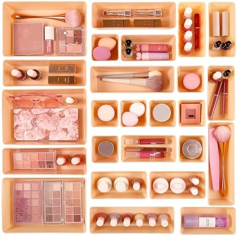 Vtopmart 25 PCS Clear Plastic Drawer Organizers Set, 4 - Size Versatile Bathroom and Vanity Drawer Organizer Trays, Storage Bins for Makeup, Bedroom, Kitchen Gadgets Utensils and Office - Homesidy.com