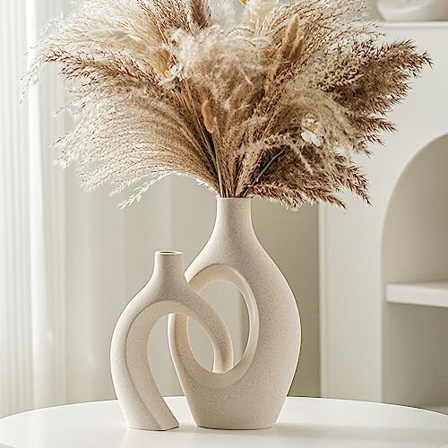 Lvases Snuggle Hollow Ceramic Vase Set of 2, Nordic Modern Boho ins Style Decorative Ceramic Aesthetic Flower Vase for Home Decor (Milky White W 6.3&34; X H 8.4&34;) - Homesidy.com