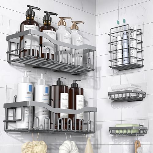 EUDELE Adhesive Shower Caddy, 5 Pack Rustproof Stainless Steel Bath Organizers With Large Capacity, No Drilling Shelves for Bathroom Storage &amp; Home Decor - Homesidy.com