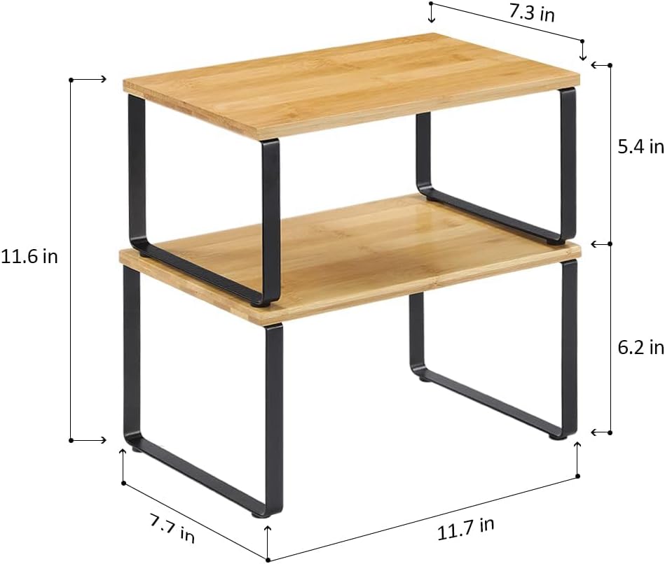 NEX Bamboo Kitchen Cabinet and Counter Shelf Organizer, Stackable &amp; Expandable, Set of 4, White and Natural - Homesidy.com