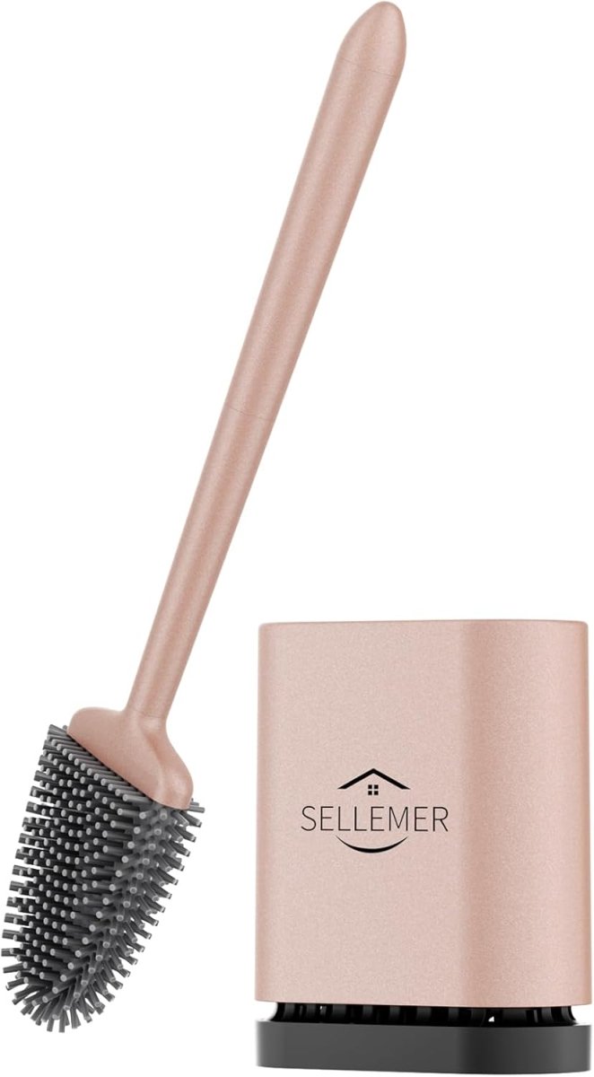 Sellemer Toilet Brush and Holder Set - Flexible Toilet Bowl Brush Head with Silicone Bristles, Compact Size for Storage and Organization, Ventilation Slots Base (1 Pack, Silver) - Homesidy.com