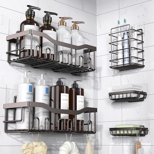 EUDELE Adhesive Shower Caddy, 5 Pack Rustproof Stainless Steel Bath Organizers With Large Capacity, No Drilling Shelves for Bathroom Storage &amp; Home Decor - Homesidy.com
