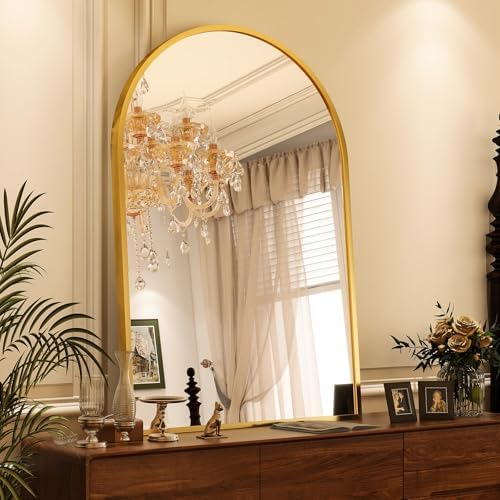 VooBang Arched Wall Mirror, 30 x 38 inch Arch Bathroom Mirror, Wall Mounted Vanity Mirror with Arch Metal Frame, Modern Bathroom Vanity Mirror for Bedroom, Living Room, Hanging or Leaning, Black - Homesidy.com