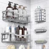 EUDELE 5 - Pack Rustproof Stainless Steel Shower Caddy Set– No Drill Adhesive Bathroom Organizer, Space - Saving Shower Shelves for Apartment Essentials, Bathroom/Kitchen Storage Home Decor - L Size - Homesidy.com