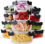 HOMBERKING 24pc Borosilicate Glass Food Storage Containers with Lids, Glass Meal Prep Containers with Leak Proof Snap Lock Lids, Airtight Bento Lunch Boxes, Kitchen Storage (12 lids &amp; 12 Containers) - Homesidy.com