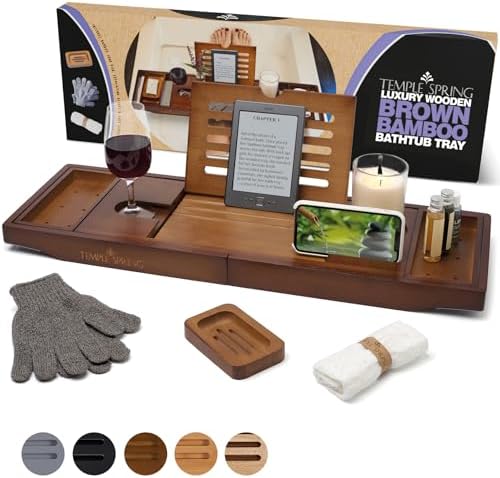 Temple Spring Wooden Bathtub Tray, Bamboo Bathroom Accessories, Bath Tray for Tub, at Home Spa Essentials, Board for Tub Table, Bath Caddy for Bathtub Accessories &amp; Bathroom Essentials – Natural - Homesidy.com