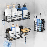 TAILI Shower Caddy Suction Cup 2 Pack with Hooks &amp; Soap holder, Heavy Duty Shower Organizer for Bathroom, No Drilling Bathroom Organizer with Large Capacity, Black Metal Storage Basket - Homesidy.com