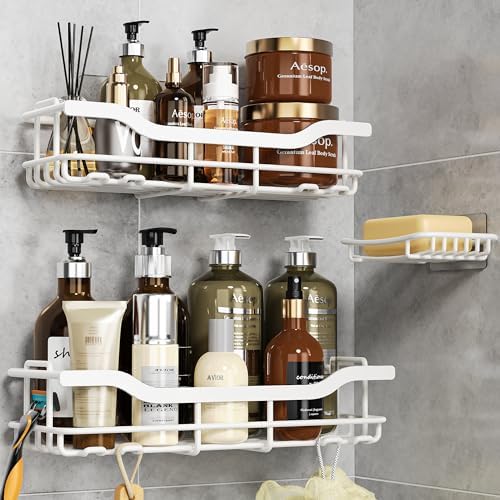 OMAIRA 3 - Pack Shower Caddy with Soap Holder, Adhesive Rustproof No - drill Strudy Loading Inside Shower Organizer Shelves Rack Storage Bathroom Organization for Smooth Wall Glass Tile, Black (Large) - Homesidy.com