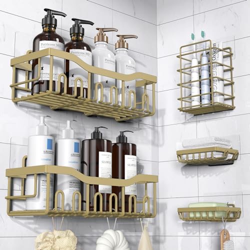 EUDELE Adhesive Shower Caddy, 5 Pack Rustproof Stainless Steel Bath Organizers With Large Capacity, No Drilling Shelves for Bathroom Storage &amp; Home Decor - Homesidy.com
