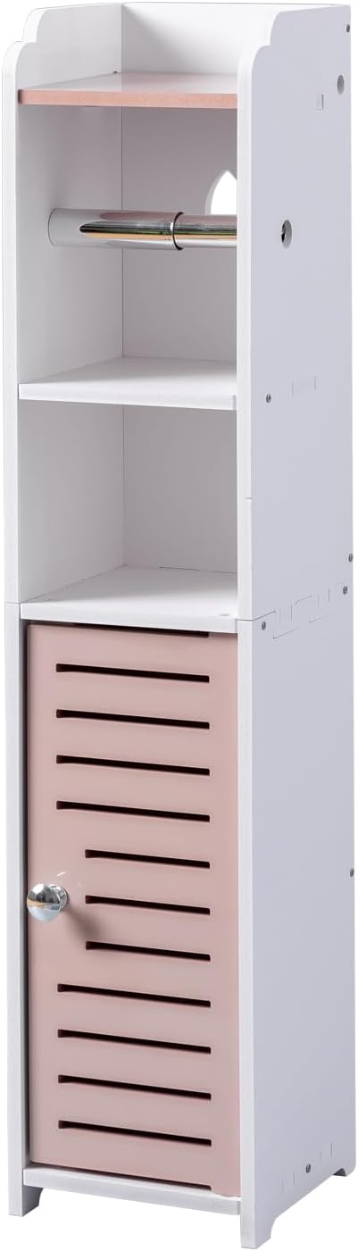 AOJEZOR Toilet Paper Holder Stand: No Drill PVC Small Bathroom Cabinet for Apartment Dwellers - Rental Deposit Protection - Small Space Storage Saving - Homesidy.com