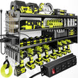POKIPO Large Power Tool Organizer Wall Mount with Charging Station,4 Layer Heavy Duty Metal Tool Storage Rack Loads 600lbs with 8 Cordless Drill Holder,Battery Utility Rack Loads with 4 Power Strip - Homesidy.com