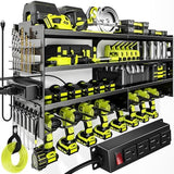 POKIPO Large Power Tool Organizer Wall Mount with Charging Station,4 Layer Heavy Duty Metal Tool Storage Rack Loads 600lbs with 8 Cordless Drill Holder,Battery Utility Rack Loads with 4 Power Strip - Homesidy.com