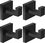 IBosins 4 Pack Towel Hooks Hand Towel Holder for Bathroom Wall Livingroom Bedroom Kitchen Closet Heavy Duty Stainless Steel Hook Hanger for Robe, Bath Towel, Coat (Square Matte Black) - Homesidy.com