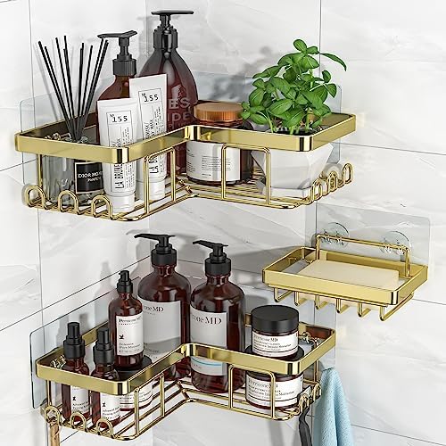 YASONIC Corner Adhesive Shower Caddy, with Soap Holder and 12 Hooks, Rustproof Stainless Steel Bathroom Organizer, No Drilling Wall Mounted Rack, Black, 3 - Pack - Homesidy.com