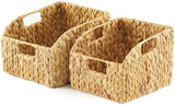 Greenatural Water Hyacinth Storage Baskets Set of 2, Handwoven Rectangular Organizer Trays with Wooden Bead Handles, Nested Wicker Bins for Shelf, Bathroom, Kitchen, Office, Natural Decor - Homesidy.com