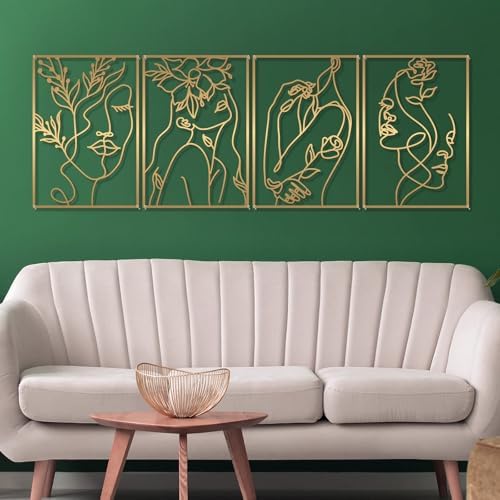 Glamativity 4 Pack Gold Wall Art Decor, Minimalist Single Line Real Metal Wall Art, Womans Body Shape Abstract Wall Art (Gold Classic Style, 17 x 11.8) - Homesidy.com
