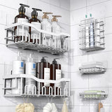 EUDELE 5 - Pack Rustproof Stainless Steel Shower Caddy Set– No Drill Adhesive Bathroom Organizer, Space - Saving Shower Shelves for Apartment Essentials, Bathroom/Kitchen Storage Home Decor - L Size - Homesidy.com
