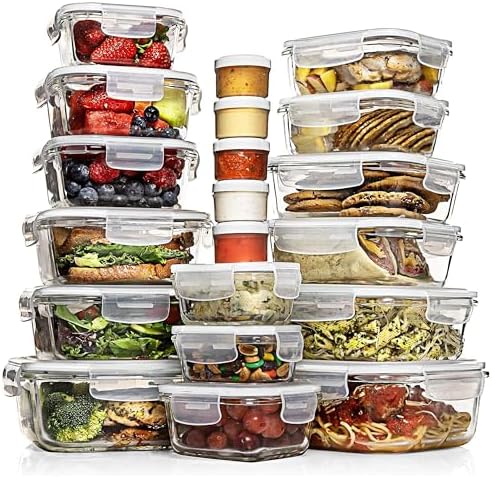 Razab 35 Pc Set Glass Food Storage Containers with Lids - Meal Prep Airtight Bento Boxes BPA - Free 100% Leak Proof (15 lids,15 glass &amp; 5 Plastic Sauce/Dip Containers) - Homesidy.com