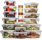 Razab 35 Pc Set Glass Food Storage Containers with Lids - Meal Prep Airtight Bento Boxes BPA - Free 100% Leak Proof (15 lids,15 glass &amp; 5 Plastic Sauce/Dip Containers) - Homesidy.com