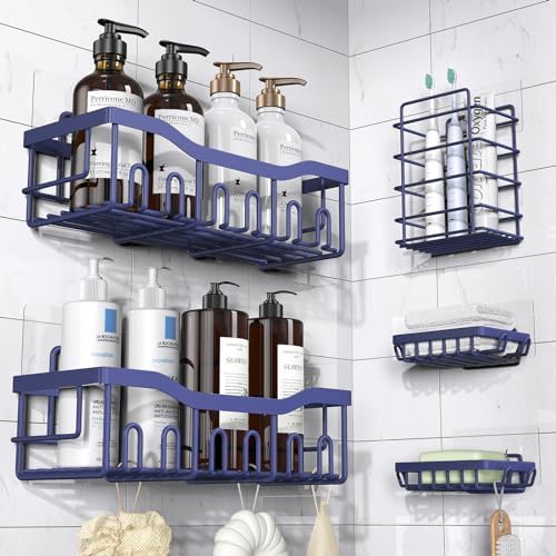 EUDELE Adhesive Shower Caddy, 5 Pack Rustproof Stainless Steel Bath Organizers With Large Capacity, No Drilling Shelves for Bathroom Storage &amp; Home Decor - Homesidy.com