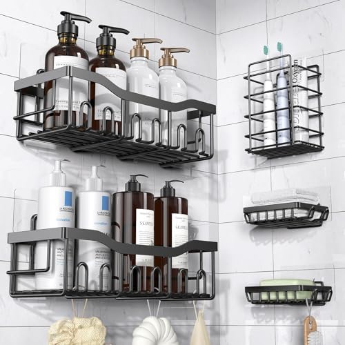 EUDELE Adhesive Shower Caddy, 5 Pack Rustproof Stainless Steel Bath Organizers With Large Capacity, No Drilling Shelves for Bathroom Storage &amp; Home Decor - Homesidy.com