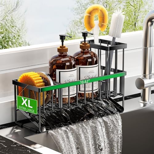 Cisily Kitchen Sink Caddy Organzier with High Brush Holder, Sponge Holder for Sink, 304 Rustproof Stainless, Kitchen Countertop Soap Dispenser Organizer, Kitchen Decor and Accessories - Homesidy.com