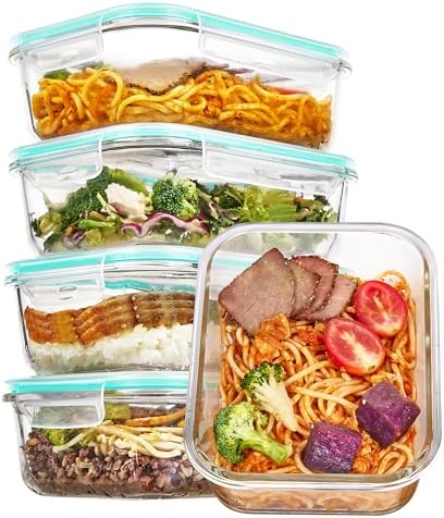 Vtopmart 5Pack 22oz Glass Storage Containers with Lids, Glass Meal Prep Food Container Sets with Snap Airtight Lids for Microwave, Oven, Freezer and Dishwasher, Grey - Homesidy.com